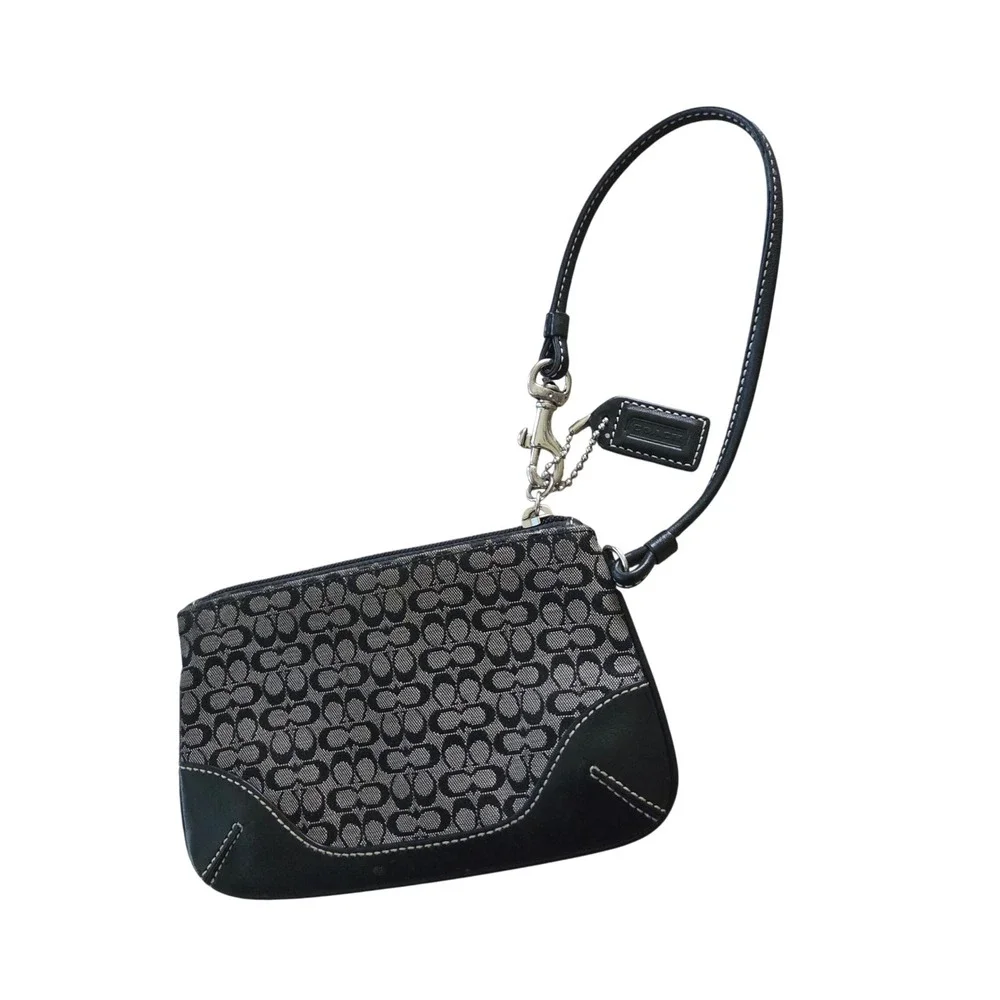 Y2K Coach Signature Jacquard Wristlet Black Gray Monogram‎ Mini Clutch Canvas